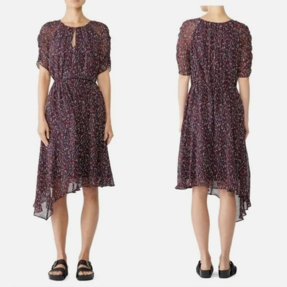 Joie Nancilea 100% Silk Dress Large Asymmetric Print Keyhole Chiffon Lined $398 - Picture 1 of 14